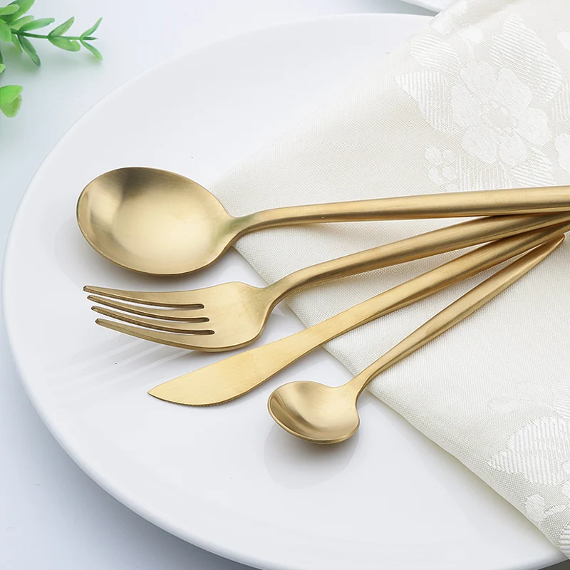 4/1 Pcs /set Pure Gold European Dinnerware knife Spoon 304 Stainless Steel Western Eco Cutlery Kitchen Food Tableware Dinner Set