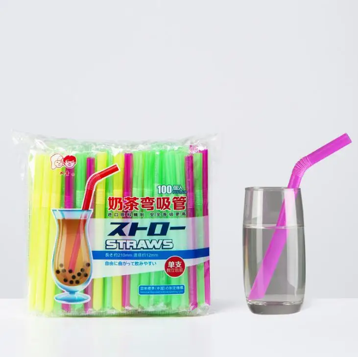 2000Pcs 12*210mm Wrapped Wide Fat Drinking Straw Extendable Flexible Straws for Shakes Boba Bubble Smoothies Free ShippingSN1119