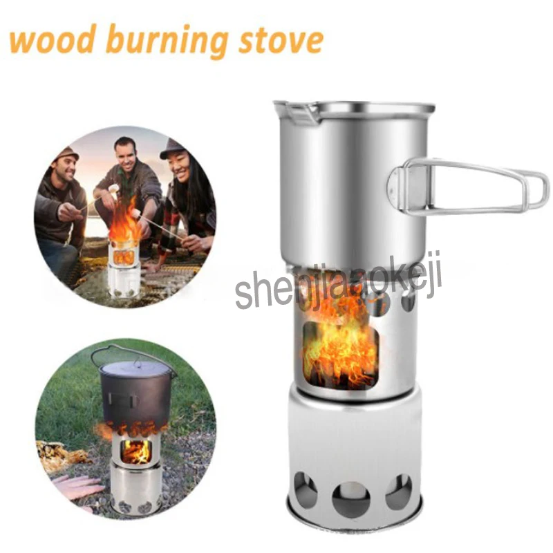 

Stainless Steel Multi-purpose camping grill stove Outdoor windproof Wood burning stove / stove + pot set Combo Set 1pc