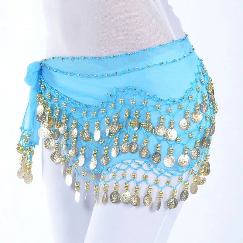 Lady Women Belly Dance Hip Scarf Accessories 3 Row Belt Skirt With Gold bellydance Tone Coins Waist Chain Wrap Adult Dance Wear