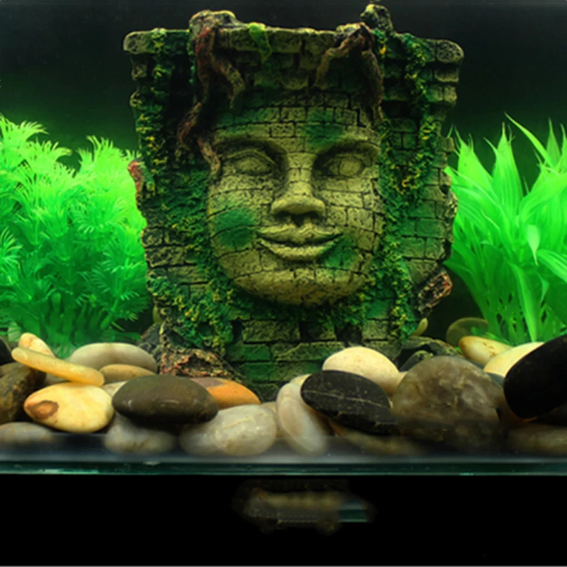 Artificial Resin Ancient Egyptian Pharaoh Sphinx Ruins Roman Style Face Pillar Statue Aquarium Decorations Fish Tank Ornament