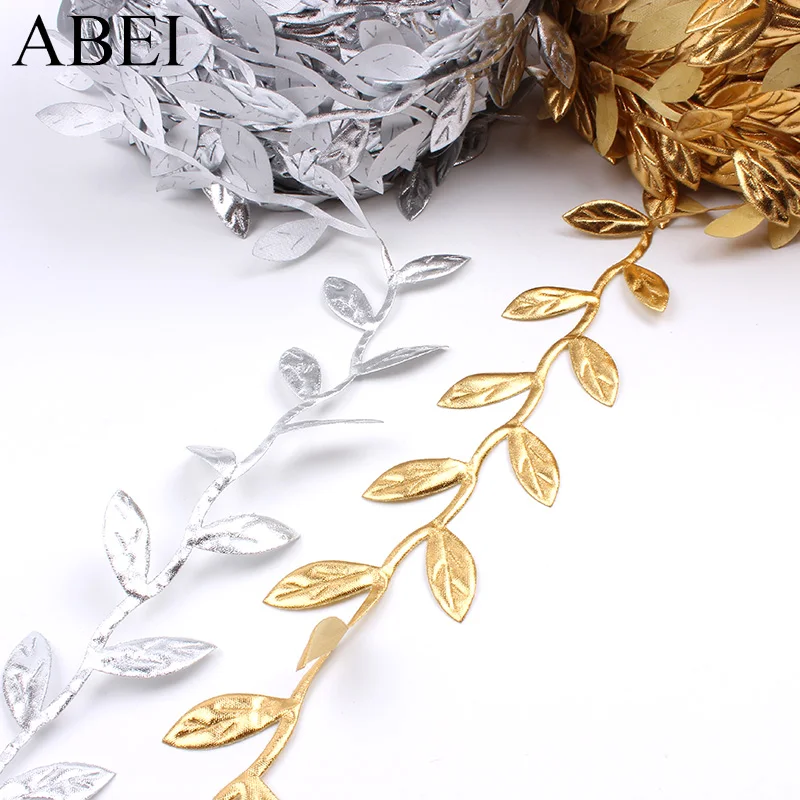 10Yards/lot Silk Leaves Vine Artificial Leaf Rattan DIY handicraft Gold Rope For Wedding Party Home Decoration Wreath Material