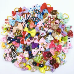 100 Pieces Ribbon Pet Hair Accessories 121 Colors Cute Dog Hair Bows Elastic Rubber Band For Dogs Pet Hair Clips Yorkshire Gift