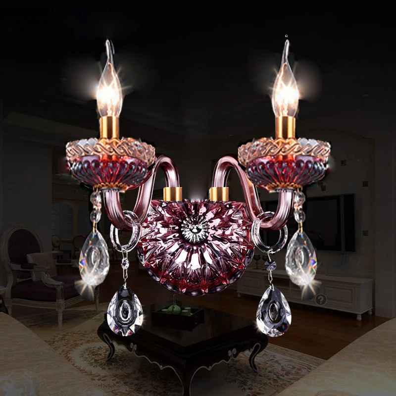 Luxury First Grade K9 6/8/10/15 Lights Purple Redwine Crystal Fashion Wedding Lustres De Cristal Villa Bedroom Chandelier