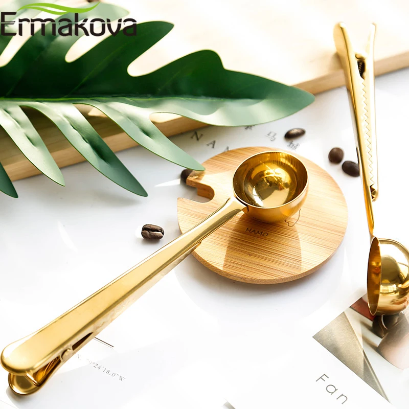 ERMAKOVA Coffee Scoop with Clip Stainless Steel Measuring Scoop Cup Ground Coffee Sugar Tea Scoop Spoon Coffee Tool Gadget