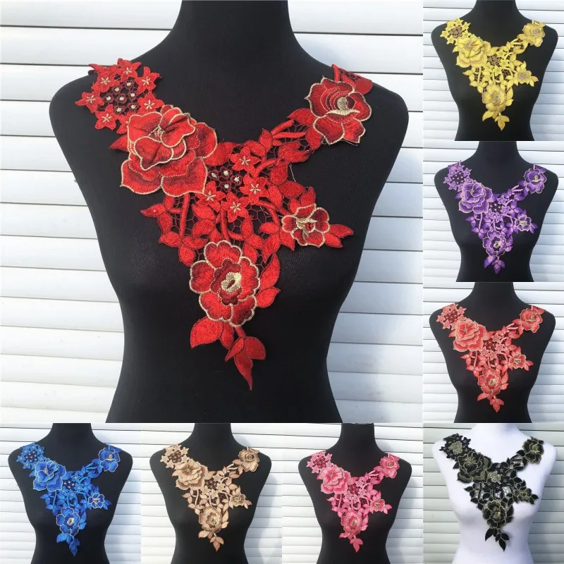 1Pc 10 Colori 3D Venise Abito tessuto Del Merletto di Applique Motivo Camicetta Neckline Del Collare Del Costume Da Cucire Rifiniture FAI DA TE