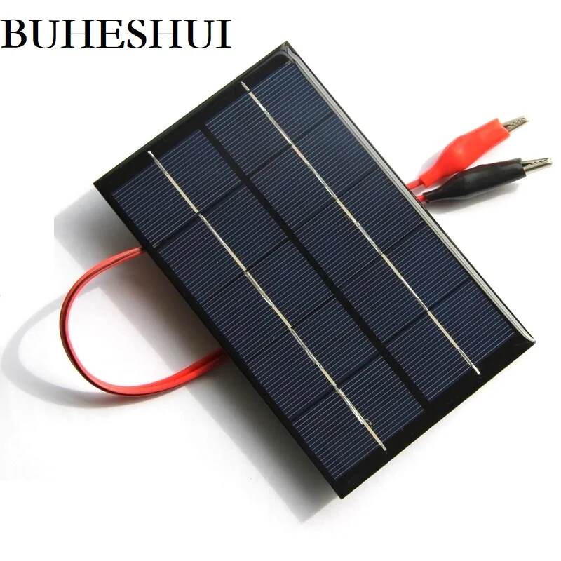 BUHESHUI 2W 5V Solar Cell Epoxy Polycrystalline Solar Panel+Clip For Charging 3.7V Battery System Light Study 88*142MM 10PCS