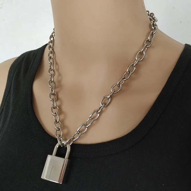 Women Jewelry Silver Color PadLock Pendant Necklace Brand New Stainless Steel Rolo Cable Chain Necklace Friendship Gifts