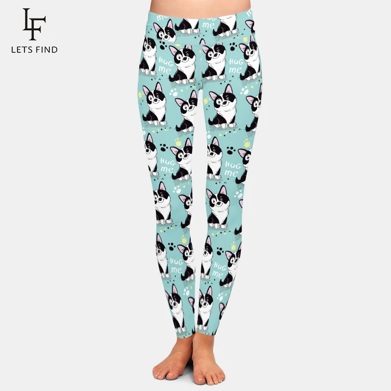 Letsfind Hoge Taille Vrouwen Leggings Fitness Hoge Elastische Workout Leggings Leuke Cartoon Honden Print Vrouwelijke Push Up Broek