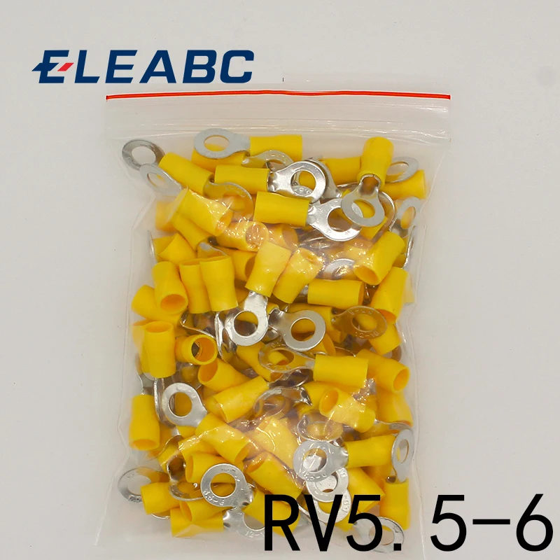 RV5.5-6 Żółty pierścień izolowany kabel zaciskowy Zacisk zaciskowy garnitur 4-6mm2 Złącze przewodu kablowego 100 sztuk/paczka RV5-6 RV