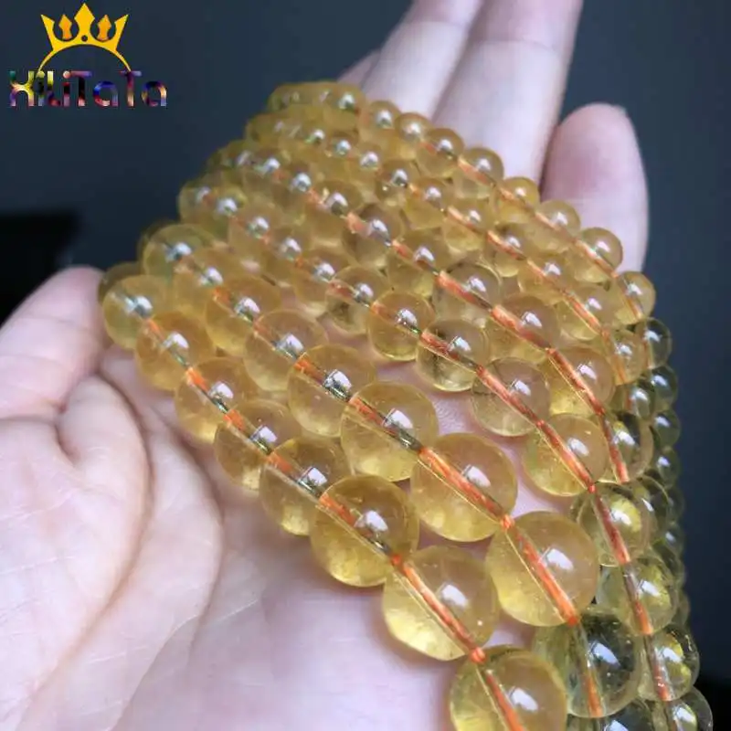 Yellow Citrines Crystal Beads Round Loose Stone Beads For Jewelry Making DIY Bracelet Necklace Accessories 15\'\' Strands 6/8/10mm