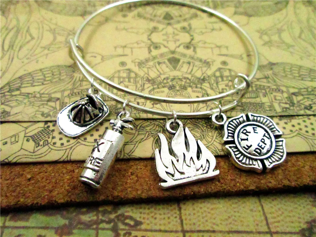 3pcs/lot Hot sale 65mm bracelets with fire  hat ,FIRE DEPT.bracelets ,  charms  bracelets