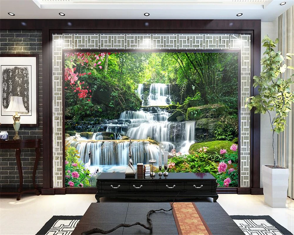 

beibehang Custom Wallpaper Begonia Peony Falls 3D Landscape Mural Background Wall Living Room Bedroom Sofa Mural 3d wallpaper