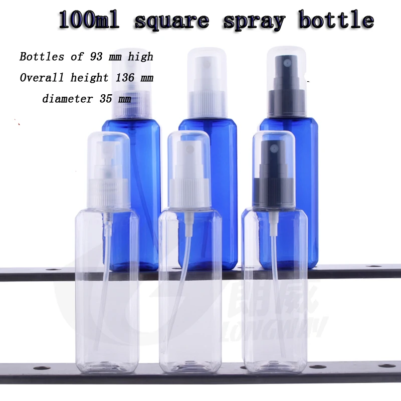 free shipping Capacity 100ml 30pcs/lot A square full cover spray bottles, plastic spray bottles, empty bottles