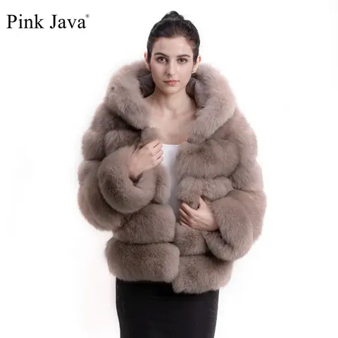 Pink Java QC8143 new arrival women coat winter real fox fur coats hood jacket natural fur clothes hot sale high quality