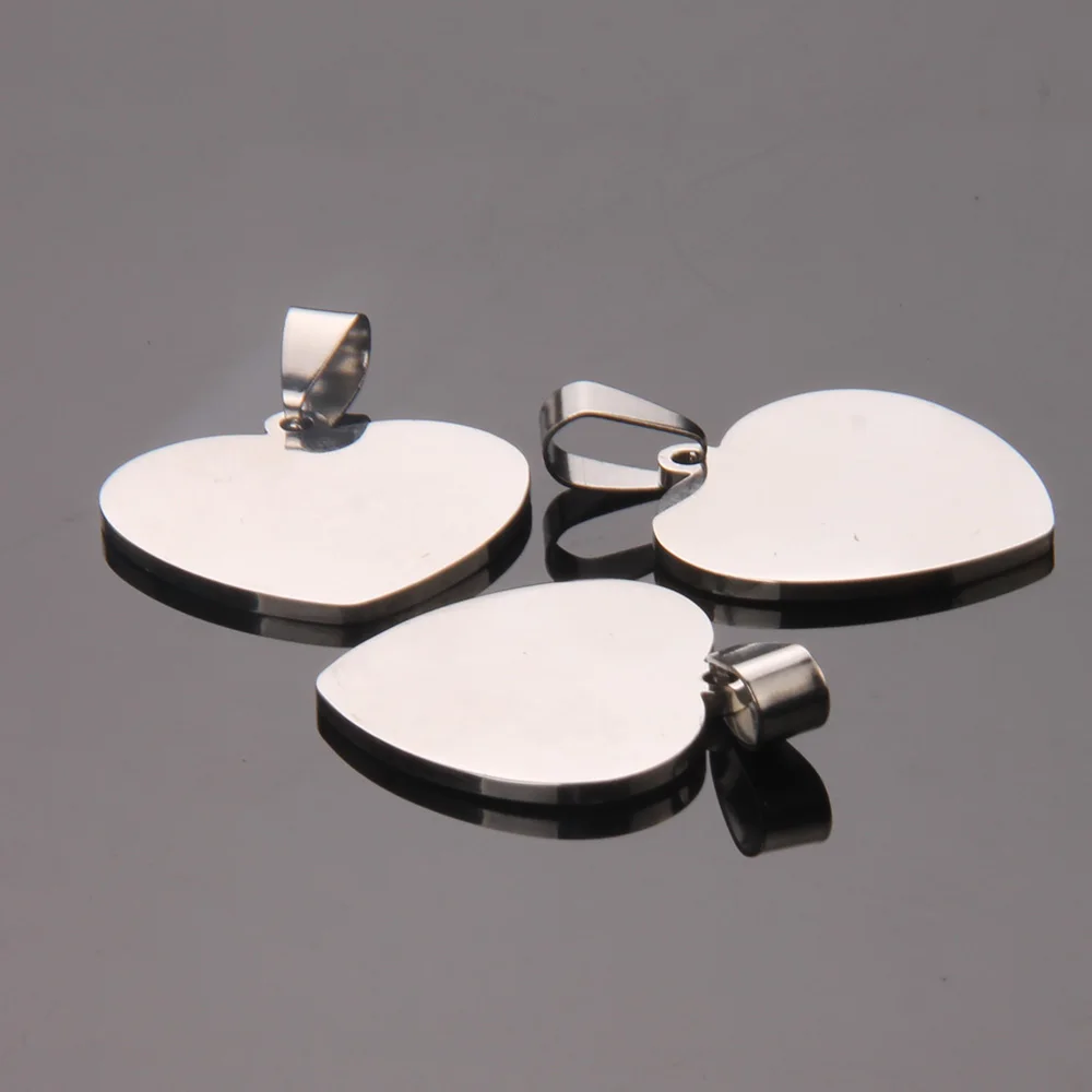 100pcs/lot  Stainless Steel Heart Pet Dog tag Charm Pendant Blanks Engraving Necklace Women Jewelry