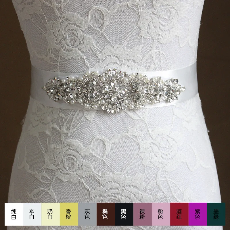 Gratis Verzending 2016 Vrouwen Mode Bruiloft Sjerpriem Crystal Rhinestone Pearl Bridal Sash Wedding Belt Sjerp Bruiloft Accessoires