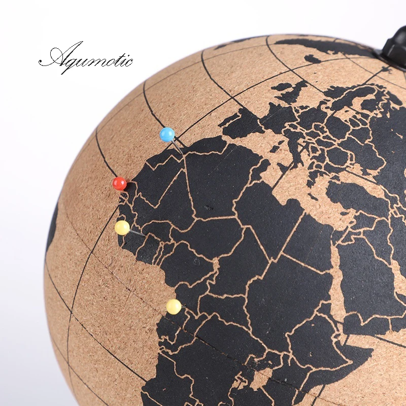 Aqumotic Cork Globe Holder Rubber Bark Unique Message Board Cork World Globes with Pins 3d Travel Ball Wine Coole Good Earth