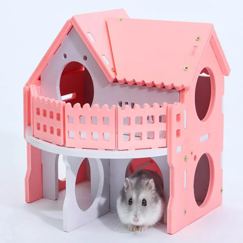 New Hamster House Small Colorful Wooden House For Bear Baby Two-layer Environmental Friendly Villa With Balcony Cage For Hamster