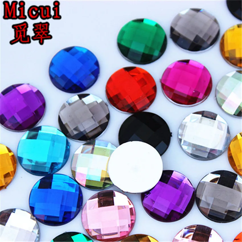 Micui 50PCS 14mm Round Crystal Flatback Mix Color Acrylic Rhinestone Glue On Strass Crystals Stones Gems No Hole MC136