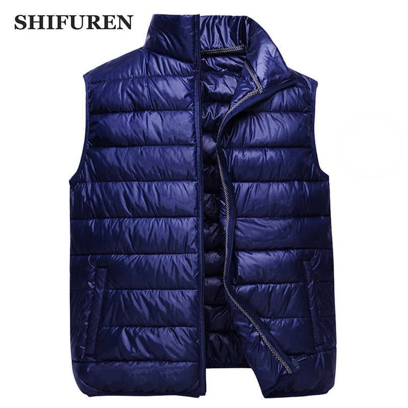 

SHIFUREN Winter Warm Men Cotton-Padded Waistcoat Sleeveless Jacket Outwear Male causal Ultra-light Duck Down Vest Plus Size