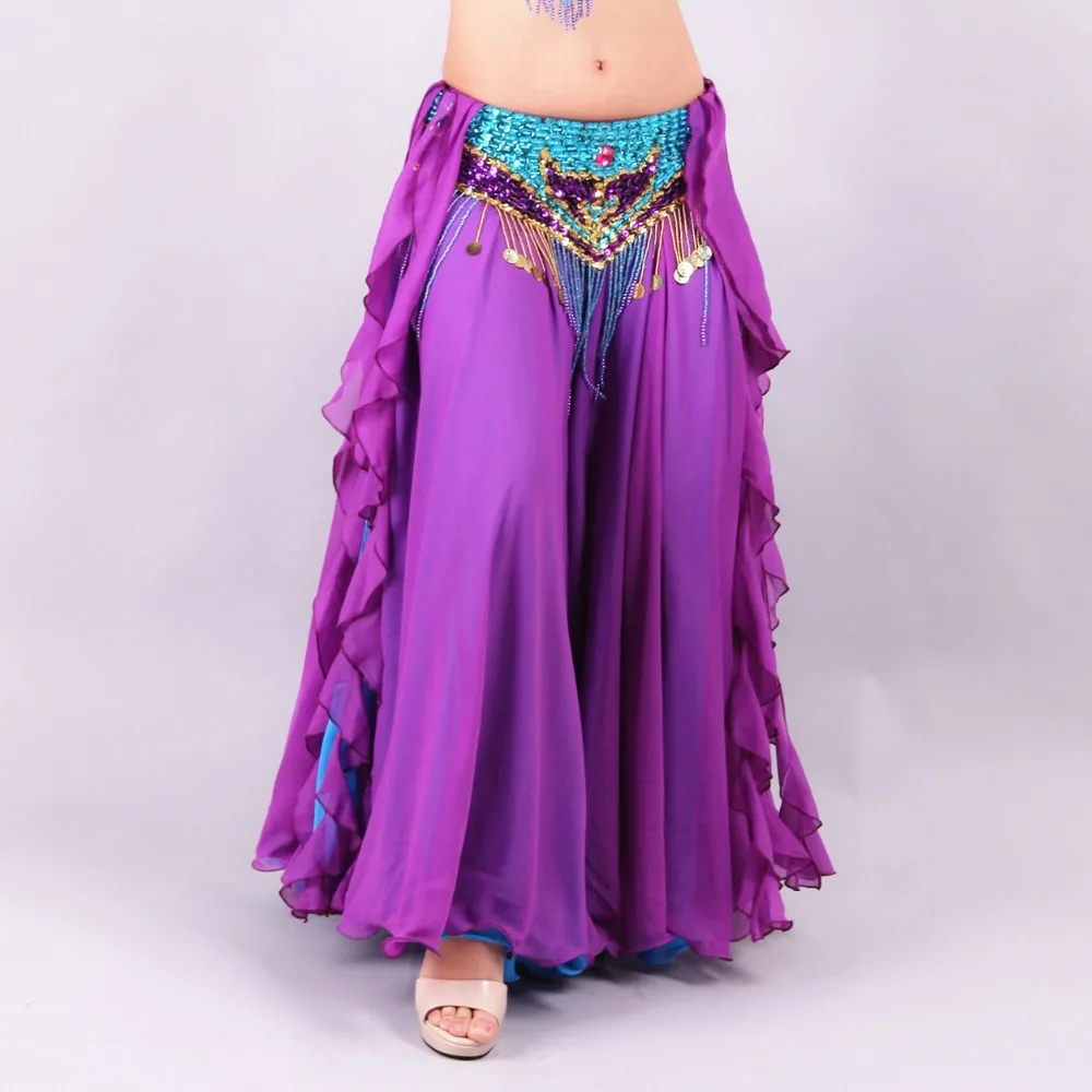 Belly Dance Skirts Women Floor-Length 2 Layer Chiffon Belly Dance Costume Skirt Oriental Costume Skirt Bellydance(Without Belt)