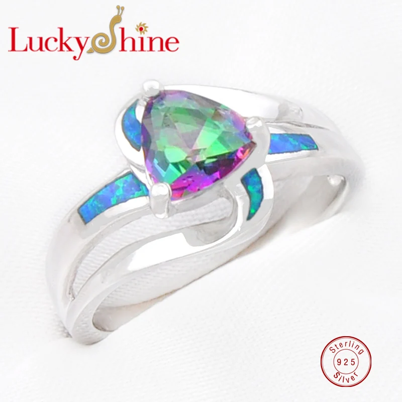 Luckyshine Unique Fire Crystal Opal 925 Sterling Silver Zirconia Rings for Family Friend Russia USA Australia Holiday Gift Rings