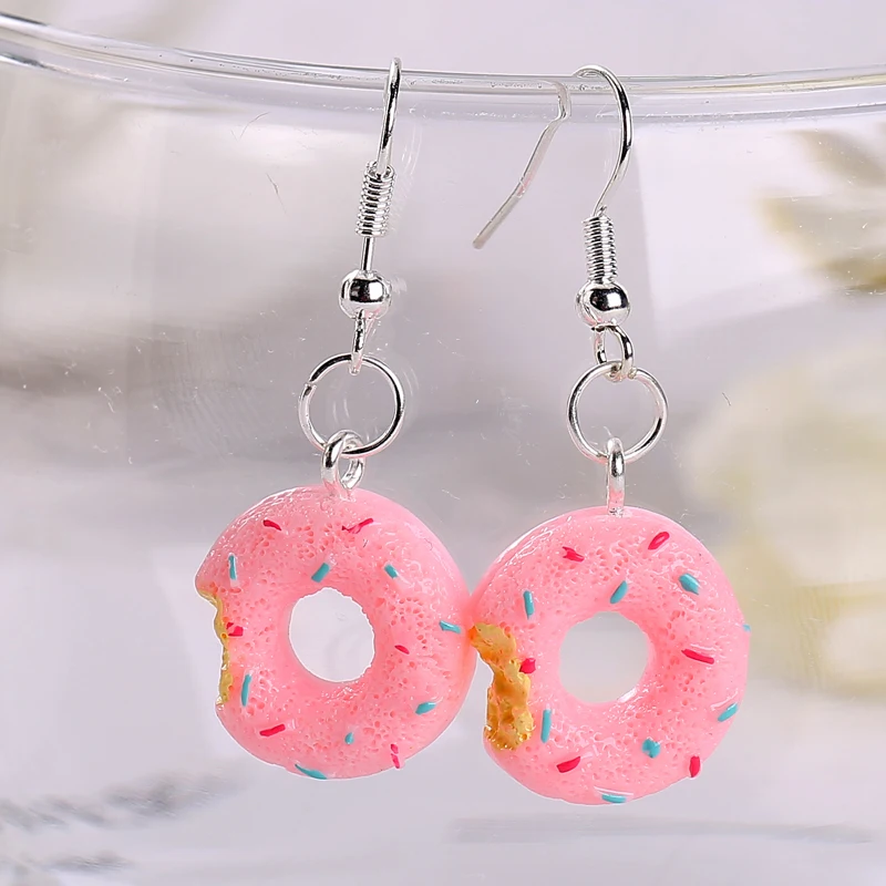 1Pair Women Drop Earrings Flatback Resin Fake Food Donuts  Jewelry  Dangle Earrings