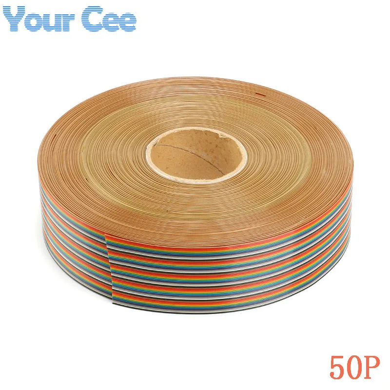 5pcs 1.27mm Spacing Pitch 50 Way 50 Pin Flat Color Rainbow Ribbon Cable Wiring Wire Stranded Conductor For PCB DIY 50P