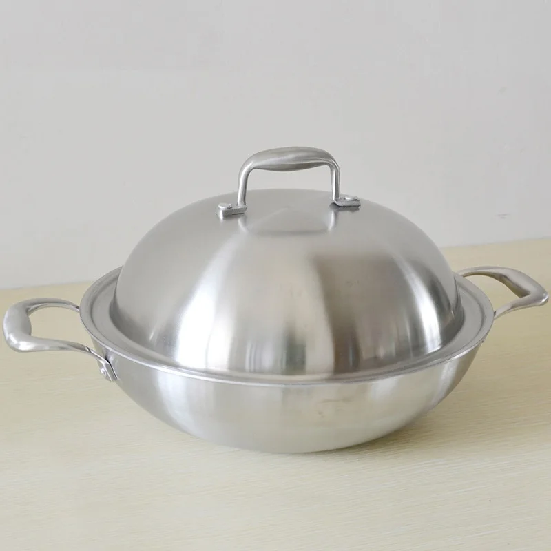 Wok de cocina de 5 capas, compuesto de acero inoxidable 32/36cm 304 # Inox, wok grande sin recubrimiento