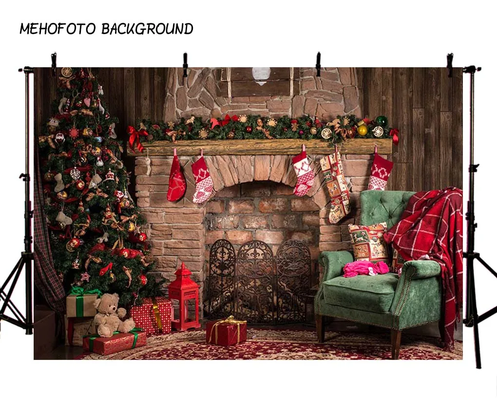 

Merry Christmas! 3x5ft vintage Christmas Fireplace Studio Photo Backdrop Photography children birthday Props Photo Background