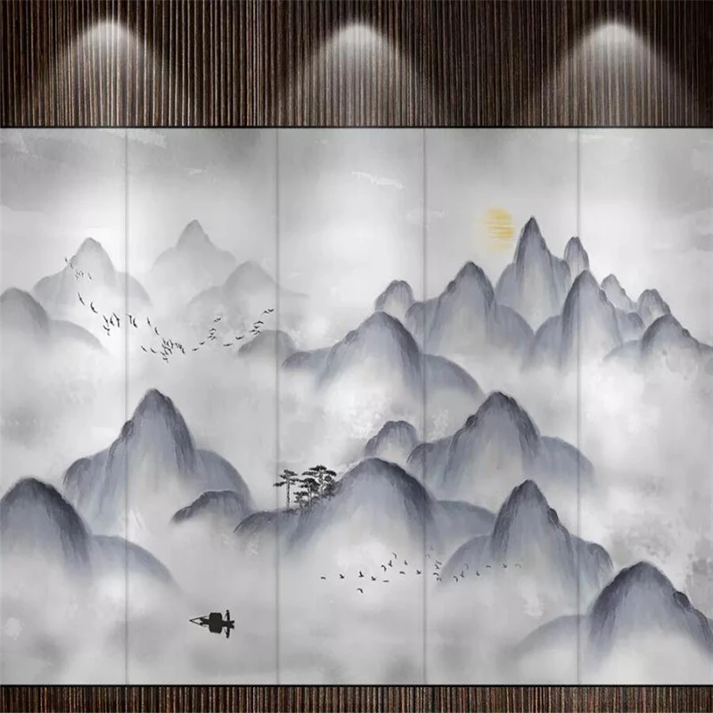 

New Chinese ink rhyme hand-painted clouds of mountains screen background murals decorative paintings