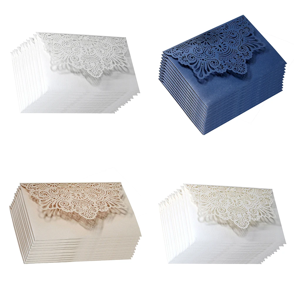 10Pcs Laser Cut Noble Flora Invitations Card Elegant Lace Favor Envelopes Wedding Party Decor