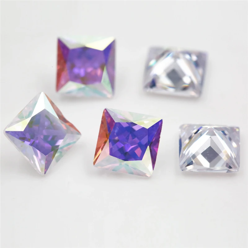 

Size 3x3mm~12x12mm 5A Square Princess Cut Plating AB Color Cubic Zirconia Stones Loose CZ Synthetic Gemstone for Jewelry Making