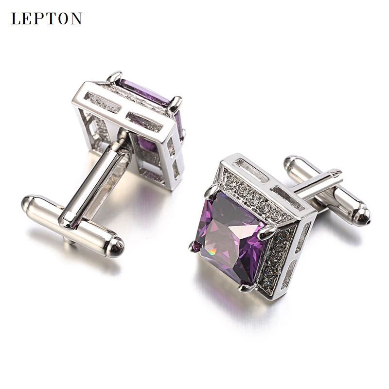 High Quality Purple AAA Zircon Cufflinks For Mens Hot Sales Luxury Crystal Cuff links Of Groom Wedding Jewelry With Gift Box