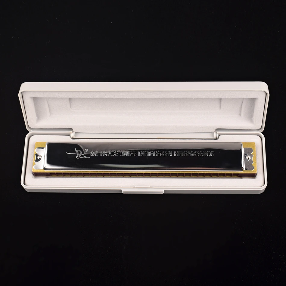 Swan Harmonica com Case, Tremolo, Instrumento Musical, Brinquedo Educativo, Harmônica para Adultos, Iniciantes, Iniciantes, 28 Buracos