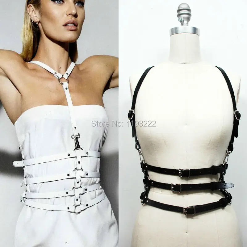 

Hot Unisex Three Row Four Row Underbust Leather Women Harness Punk Gothic Rivet Body Caged Waist Belt Sculpting Straps