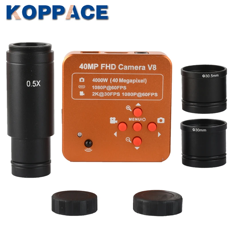 KOPPCE 40 Million Pixel Microscope Camera 0.5X Electronic Eyepiece HDMI Camera Interface 23.2mm To 30mm And 30.5mm Adapter