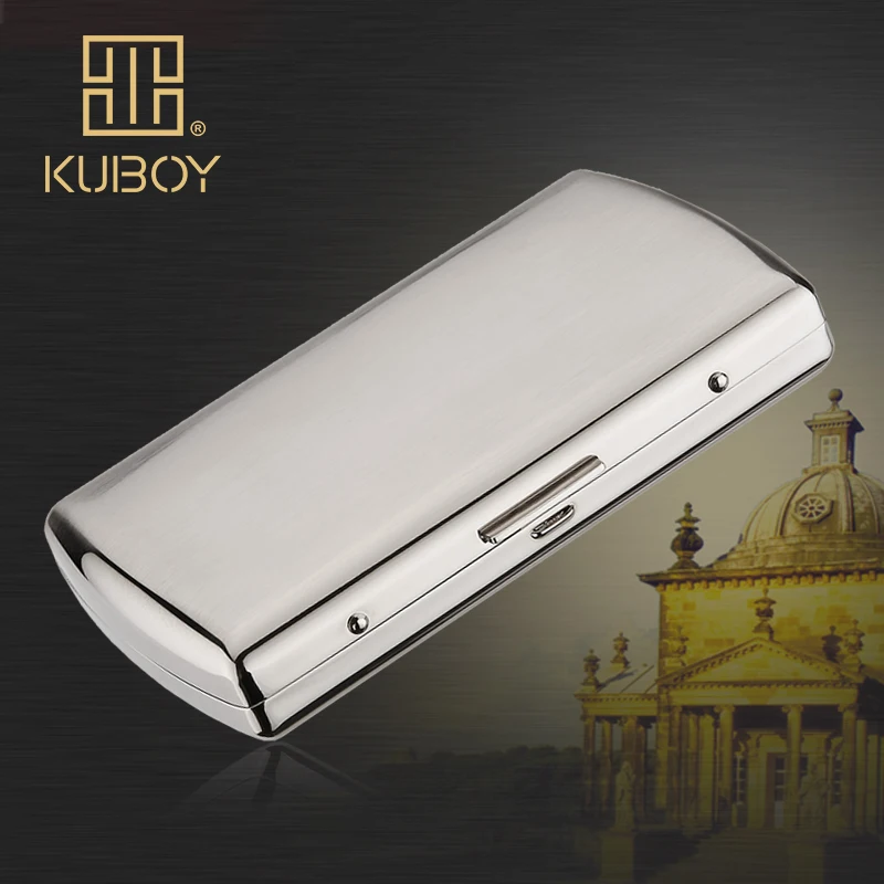 Top Quality KUBOY Thick Nickel Wire Drawing Plating Stainless Steel Cigarette Box 12PCS Smoke Creative Cigarettes Case KC7-01