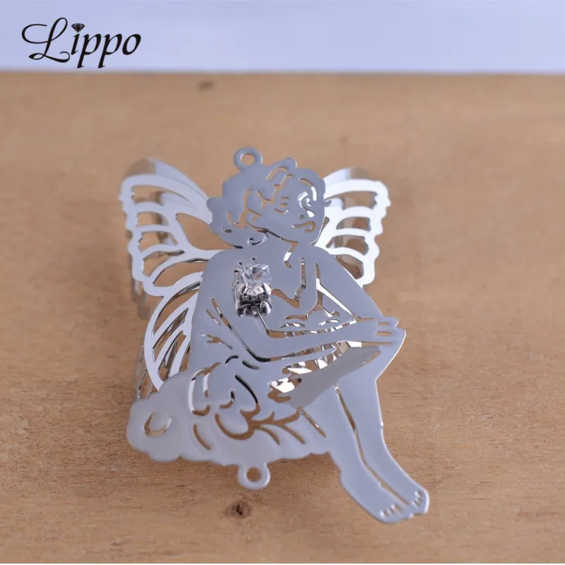 10pcs 3D Butterfly Girl Pendant Base Accessories Copper Brass Fairies With Wings Jewelry Connector Kawaii Jewelry Findings