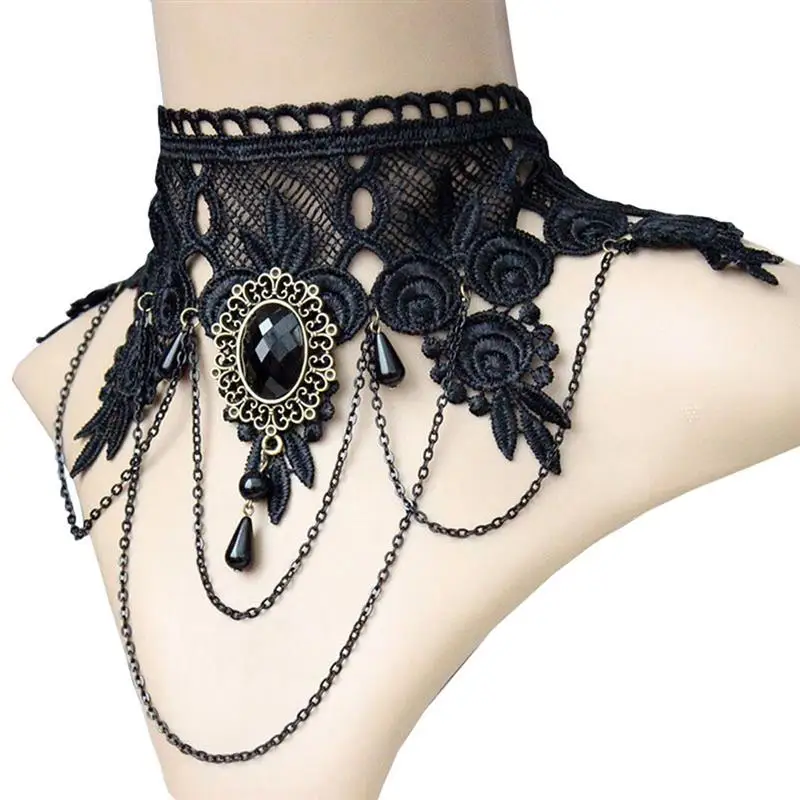 Halloween Lace Nacklace Choker Night Party Queen Gem Wide Necklace Club Necklace Punk Chain Neck Accessories