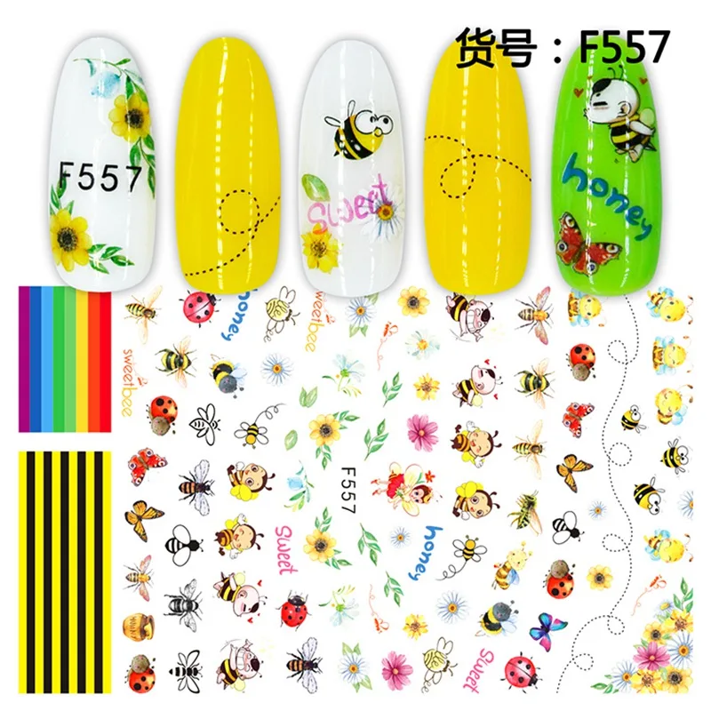 5 Sheets Lot 3D Super Thin Nail Stickers Tips Nail Art Adhesive Decals Manicure Supplies Cute Animal Flower Fruit Nail Slider 4