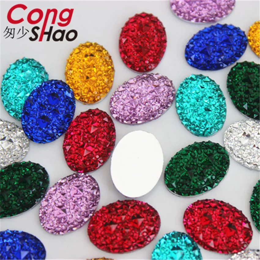 Cong Shao 100pcs 13*18mm Oval Shape Resin Rhinestone stones Crystal Flat Back Beads For Clothes Decoration Craft DIY CS600