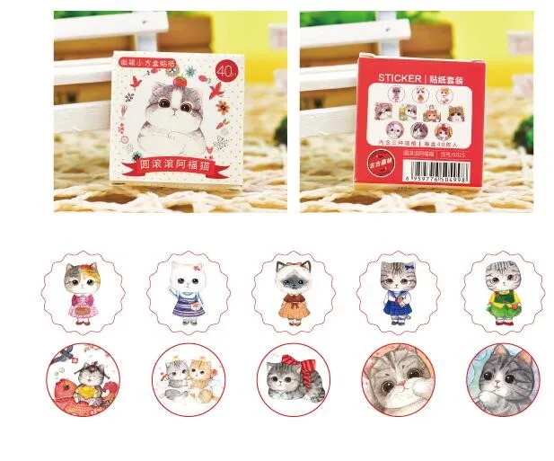 40 Pcs/Pack 3.8cm Cute Chunky Cat Diary Label Stickers Pack Decorative Mobile Stickers Scrapbooking DIY Stickers