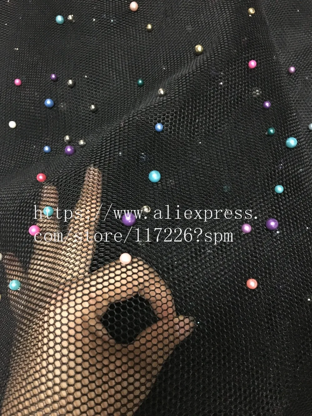 

luxury colorful beaded embroidery tulle fabric african net lace fabric JRB-00365 with beads in black mesh