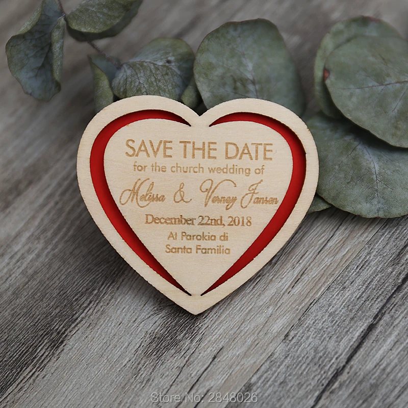 

Custom Wedding Save the date Magnet ,Wooden die cut heart Save the Dates,personalized rustic Wooden magnets, invitation Magnet