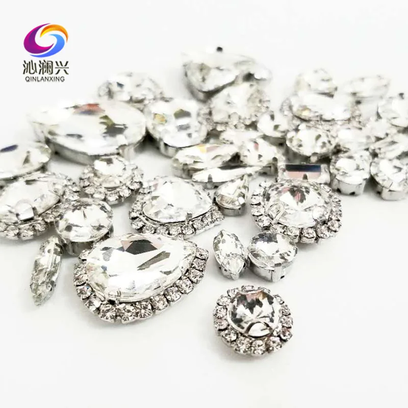 Shiny 50pcs/bag White Mix Size Crystal Buckle+claw Rhinestone, Glass Sew on Stones Diy/sewing Accessories Wedding Decoration