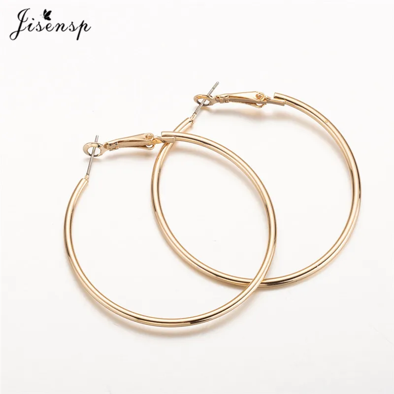 Jisensp 30/40/50/60mm Trendy Large Hoop Earrings Smooth Circle Earrings for Women Jewelry Hyperbole Oversizes Accessories