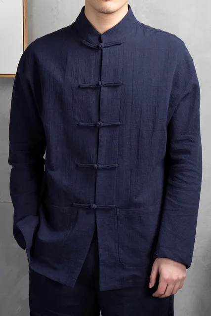 Men\'s Traditional Chinese Clothing Mens Cotton Linen  Shirts Cardigan Kung Fu Tai Chi Master Costume Male Fashion Tops CN-018