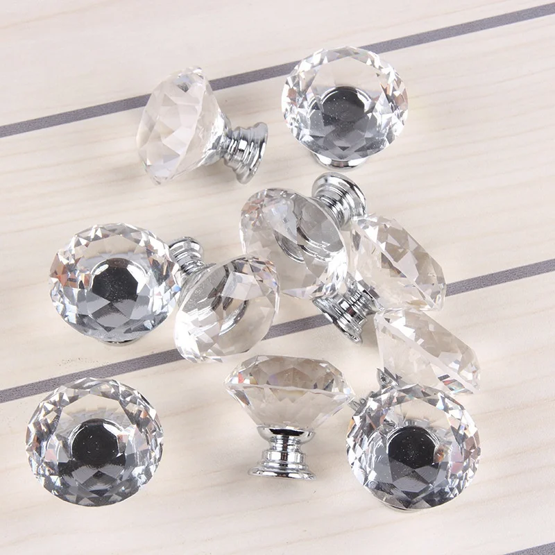 1 pacote/10 pces 30mm diamante forma de vidro cristal botão armário gaveta puxar alça novo